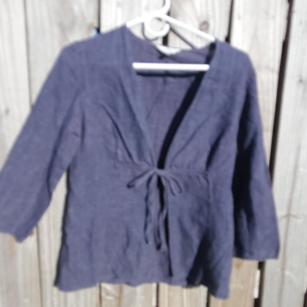 ZARA Woman Large Linen Tie Front Jacket